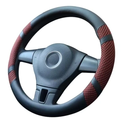 Image of Lifetooler Steering Wheel Covers Ice Silk Microfiber Leather Universal 38cm(15&quot;) Breathable Anti Skid Cover Car Interior Accessories for Auto Van Truck SUV (wine red)