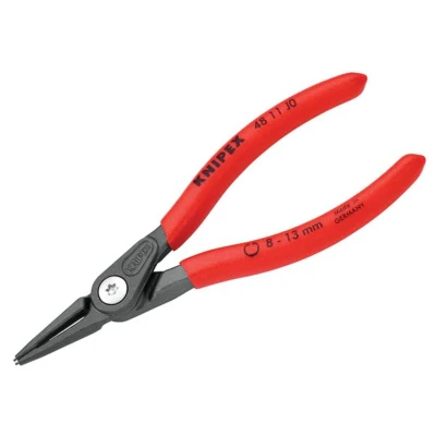 Image of Knipex Precision Circlip Pliers for internal circlips in bore holes grey atramentized, with non slip plastic coating 140 mm (self service card/blister) 48 11 J0 SB