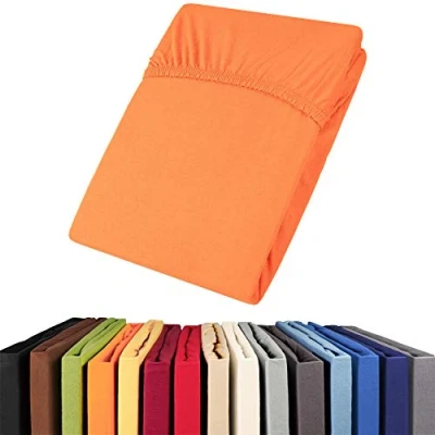 Image of aqua textil Viana Fitted Sheet 140 x 200 160 cm Orange Cotton Jersey