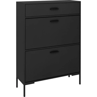 Image of HOMCOM 3 Drawer Shoe Cabinet with Adjustable Shelf for 12 Pairs of Shoes, Narrow Storage 2 Flip Doors Hallway, Entryway, Black