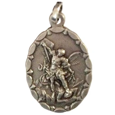 Image of 925 STERLING SILVER SAINT MICHAEL THE ARCHANGE OVAL SHAPE MEDAL PATRON OF POLICE 100% MADE IN ITALY