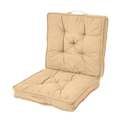 Image of HOMESCAPES Beige Travel Booster Cushion Large Firm 50 cm Square Seat Pad and Backrest Luxury Thick Soft Taupe Cotton Supportive Car For The Elderly, Post Operative Lumbar Support