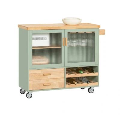 Image of Sobuy Kitchen Dining Room Sideboard on Wheels,Green and Natural,FKW114 GR