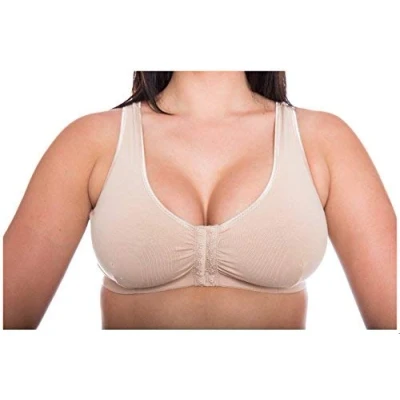 Image of GEMM Cotton Lycra Non Wired Front Fastening Bra in Black White Nude Floral Sizes 34B to 48DD (Nude 40)