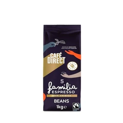 Image of Cafédirect Familia Espresso Coffee Beans 1kg Fairtrade Arabica Whole Slow Roasted for a Smooth and Intensely Rich Flavour Ideal Machines