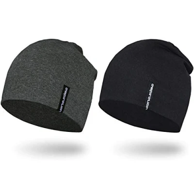Image of EMPIRELION 9&quot; Multifunctional Lightweight Beanies Hats, Sun Protection Running Skull Cap Helmet Liner Sleep Caps for Men Women (Black+Dark Grey Melange)