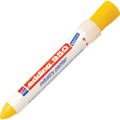 Image of edding 950 Industry Painter Yellow 1 Pen Round Tip 10 mm Marker for Writing On Metal, Rocks, Wood Rough or Wet Surfaces Permanent, Waterproof