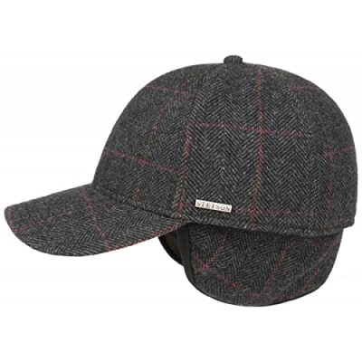 Image of Stetson Men’s Kinty Wool Cap with Ear Flaps Cap, Lined Winter Cotton Peaked Warmers Fall/Winter Protection Grey XXL (62 63 cm)