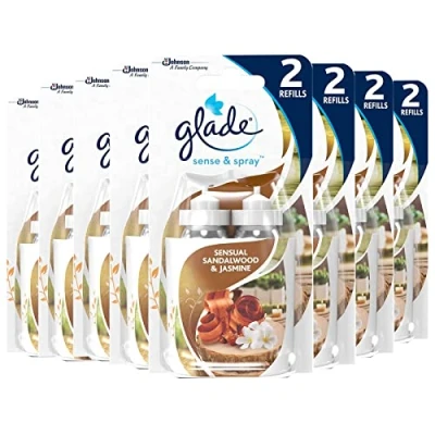 Image of Glade Sense &amp; Spray Air Freshener, Motion Activated Automatic Odour Eliminator for Home, 18 ml Refill, Sandalwood Jasmine, 16 Refills