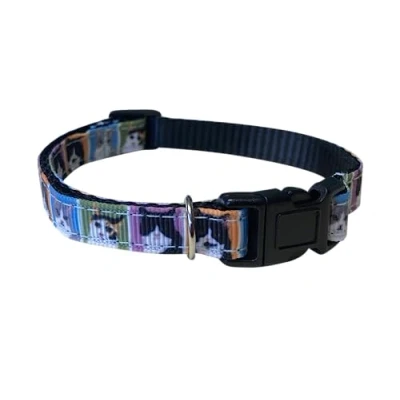 Image of Spoilt Rotten Pets Cat Face Pop Art Modern UK Made Collar Safety Buckle and Bell
