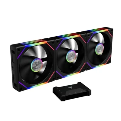 Image of GAMDIAS 120mm ARGB PC Case Fans, Computer Fan, Cabless Daisy Chain Connection, Dual Infinity Mirror Lighting, Swappable Fan Blade for Reverse Airflow, Performance 30mm Thick, With Control Box