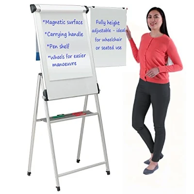 Image of Wonderwall Professional Mobile Magnetic Flipchart Easel with Extended Arm Height Adjustable Whiteboard Ideal for Office Presentation, School