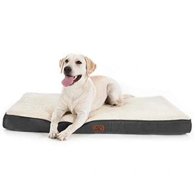 Image of Bedsure Extra Large Dog Bed Washable Orthopedic and Mattress Mat for Crate with Removable Plush Sherpa Cover, White, 112x81x7.6cm
