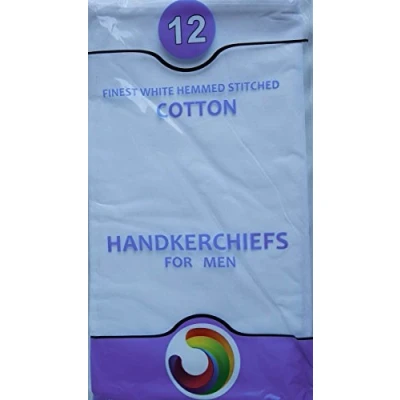 Image of Dudu N Girlie Hemmed Stitch Men Cotton Handkerchief, 40 cm x cm, 12 Piece, White