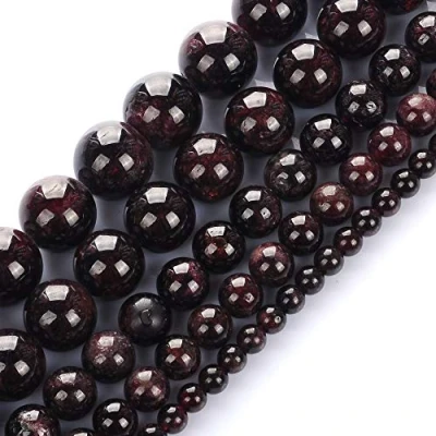 Image of Genuine Natural Real Smooth Round Garnet Gemstone Beads Loose for Jewelry Making Approxi 15.5&quot; (Garnet, 6MM)