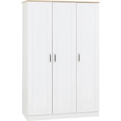 Image of Seconique 3 Door Wardrobe, Engineered Wood, White/Oak Effect, W 1195mm x D 535mm H 1875mm