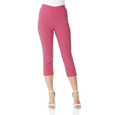 Image of Roman Originals Cropped Trousers for Women UK Ladies Capri Leggings Summer Pants Short Crop Stretch 3/4 Length Three Quarter Pedal Pusher Clothes Elasticated Bengaline Hot Pink Size 18