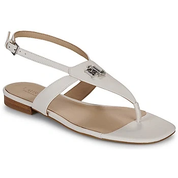 Image of Lauren Ralph Everley Nappa Leather Sandal Tbar sandals, Women&#039;s, Size: 7.5, Soft white