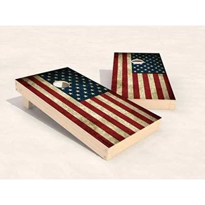 Image of Official Cornhole Set 90 x 60 cm Red Zone 2 Boards 4 Bags Carrying Bag Included MDF Premium Quality (American Flag)