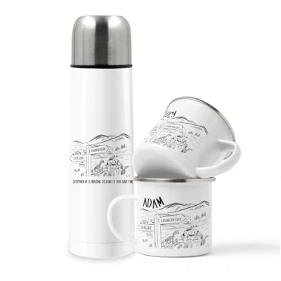 Image of Walkers Mug and Flask Set, Personalised Hiking Gift, Flask, Mugs, Walker British Walking, Countryside Walk