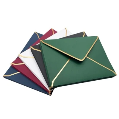 Image of 50 Pack 5x7 inch Envelopes, Luxury Invitation Envelopes 18.5 x13.5 cm V Flap Quick Seal with Gold Border for Cards, Invitations, Weddings, Photos, Graduation