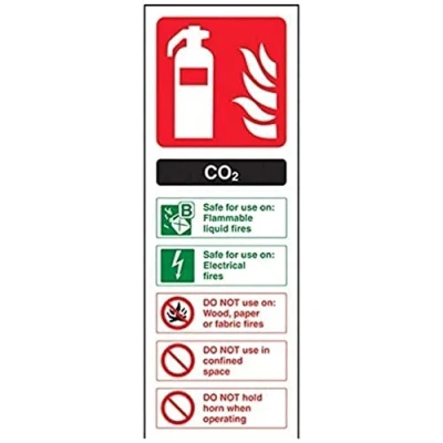 Image of V Safety Co2 Id Fire Extinguisher Sign Portrait 100mm X 280mm Self Adhesive Vinyl