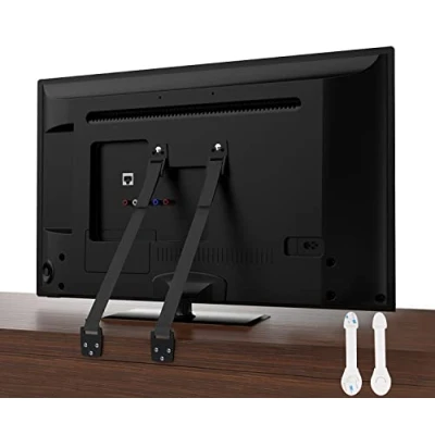 Image of Calish 2 Pcs Heavy Duty TV &amp; Furniture Anti Tip Straps, Straps Child Safety, Adjustable Safety Wall Anchors for Flat Screen TV, Cabinets, VESA Screws to Fit Latest TVs, with Strap Locks