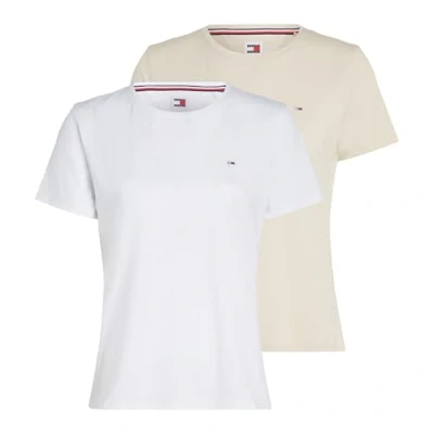 Image of Tommy Jeans SOFT TEE 2 PACK Basic Tshirt, Women&#039;s, Size: 4, White/newsprint