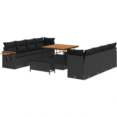 Image of vidaXL 11 Piece Garden Sofa Set with Cushions Black Poly Rattan Acacia