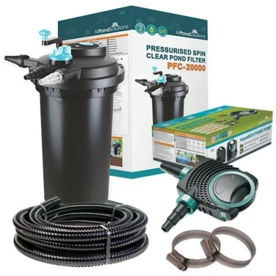 Image of AllPondSolutions Pressurised Koi Fish Pond Filter Complete KIT with Pump and UV Steriliser Light All in one Ponds Up to 20000 litres PFC
