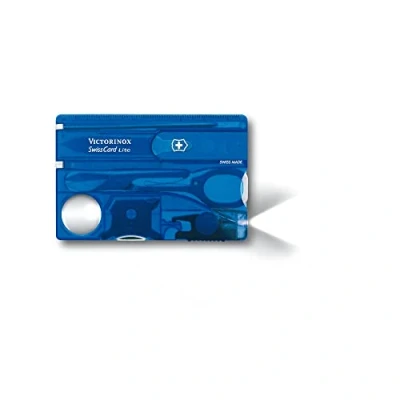 Image of Victorinox Swiss Card Lite, Made Pocket Tool, 13 Functions, LED, Magnifier, Blue Transparent
