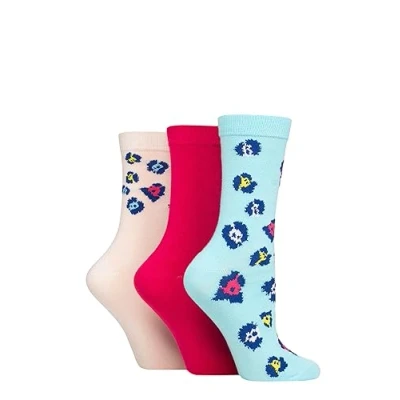 Image of Women&#039;s 3 Pair SOCKSHOP Wildfeet Patterned Bamboo Socks Animal Blue / Pinks 4 8