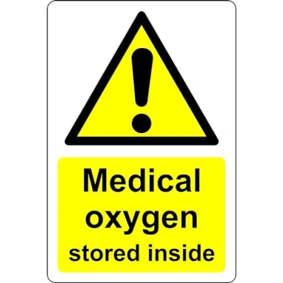 Image of Medical oxygen stored inside Safety sign Self adhesive sticker (200mm x 150mm) Case (Pack of 5)