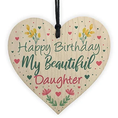 Image of RED OCEAN Daughter Birthday Cards Wooden Heart Gifts Plaque Keepsake Mother Daddy