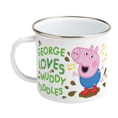 Image of Robert Frederick Peppa Pig Enamel Mug George Loves Muddy Puddles Design, White