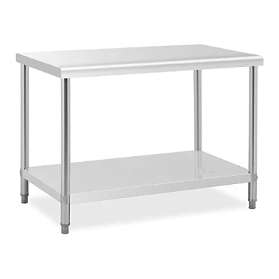 Image of Royal Catering RCAT 120/70 Stainless Steel Work Table (120 x 70 85 cm, 1 Tray and Shelf, Up to 115 kg, Height Adjustable Legs, Steel)