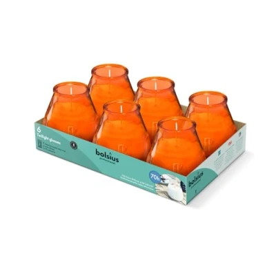 Image of Bolsius Outdoor Candles 6 Pieces in Glass, Orange