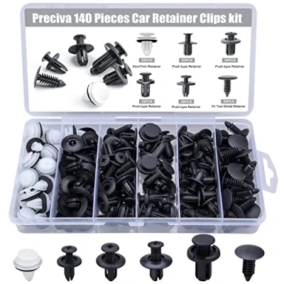 Image of Car Retainer Clips, Preciva 140pcs Plastic Fasteners, Universal Auto Trim Panel Nylon Clips Push Retainers, 6 Sizes Pin Rivets Set