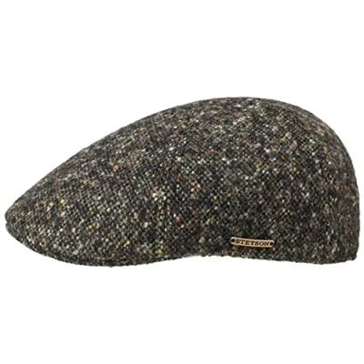 Image of Stetson Texas Donegal Wool Flat Cap Men Made in The EU Ivy hat with Peak, Lining Winter Autumn XL (60 61 cm) Beige Black