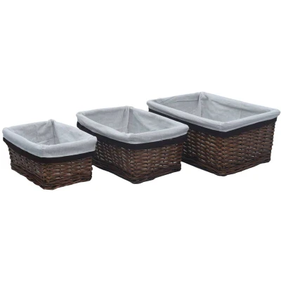 Image of vidaXL 3 Piece Nesting Basket Set Brown Willow