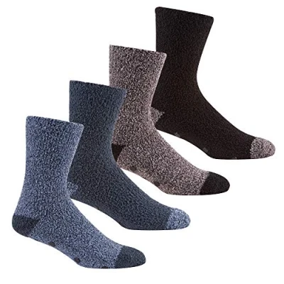Image of Metzuyan Mens Fluffy Bed Socks With Non Slip Grippers, Black &amp; Navy 4 Pack, UK 6 11/US 7 12