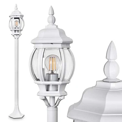 Image of hofstein Outdoor lamp Lentua, Path Light in Antique Look, cast Aluminium White with Plastic Discs, Floor 120 cm, Retro/Vintage Garden lamp, E27 socket, IP44, Without Bulbs