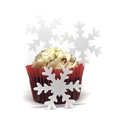 Image of 25 PRECUT Large White Snowflakes Edible Wafer Paper Cake Toppers Decorations