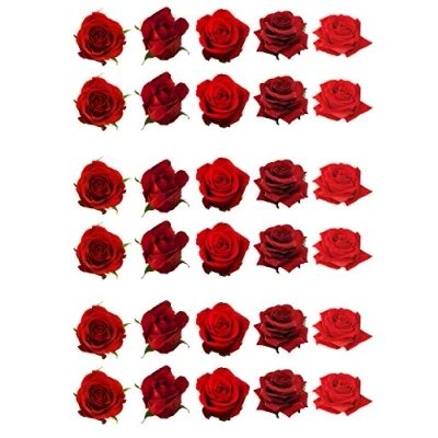 Image of 30 Gorgeous RED Rose Flower Edible Wafer Paper Cake Toppers Decorations