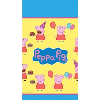 Image of amscan 571499 White Plastic Table Cover with Peppa Pig Theme 1 Pc, One Size