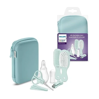Image of Philips Avent Baby Care Set Essential with 9 Accessories, Nail Clipper, Scissors, 3 Emery Boards, Bomb, Hairbrush, Nasal Aspirator and Finger Toothbrush (Model SCH401/00)