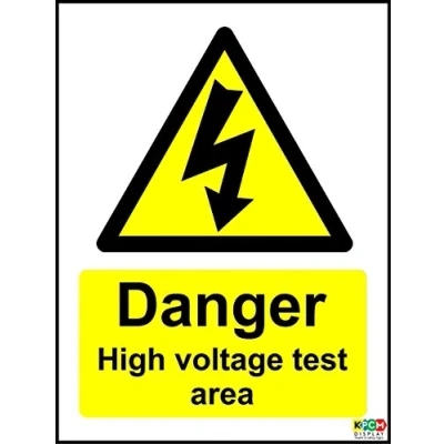 Image of Danger High Voltage Test Area Safety Sign Self Adhesive Sticker 300mm x 200mm