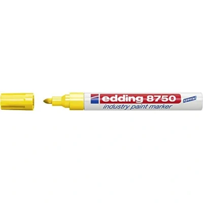 Image of edding 8750 industry paint marker yellow 10 pens round nib 2 4 mm for writing on dusty, slightly oily surfaces, tyres, metal, glass and wood permanent, waterproof