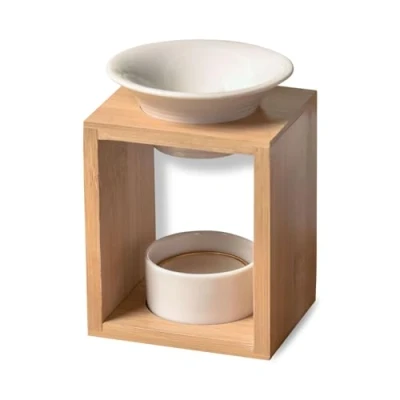 Image of Zen&#039;Arôme Fragrance Burner Scented Wax Melting Essential Oil Diffuser and Room Aromatherapy Candle Holder Wooden Ceramic Height: 12 cm