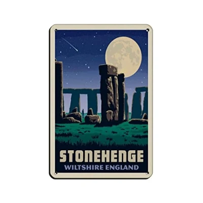 Image of AZOLID Vintage Metal Tin Signs England Stonehenge Travel Poster Wall Decor Office Cafe Bathroom Badroom 30x20CM
